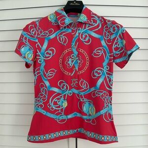 J. McLaughlin Short Sleeve Catalina Cloth Equestrian Print Top